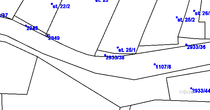 Parcela st. 2933/38 v KÚ Mašovice u Znojma, Katastrální mapa