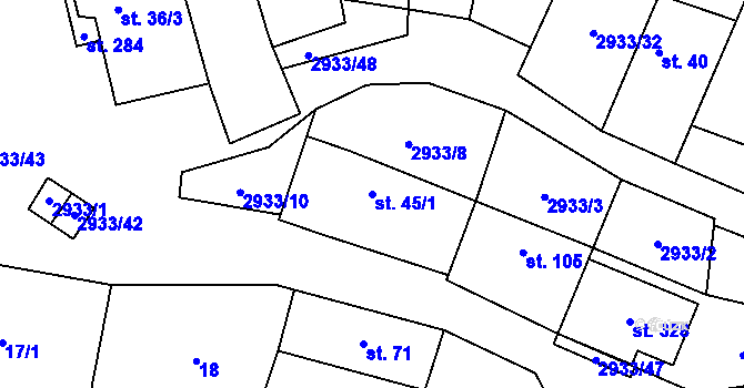 Parcela st. 45/1 v KÚ Mašovice u Znojma, Katastrální mapa