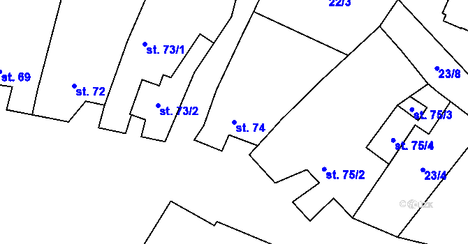 Parcela st. 74 v KÚ Mašovice u Znojma, Katastrální mapa