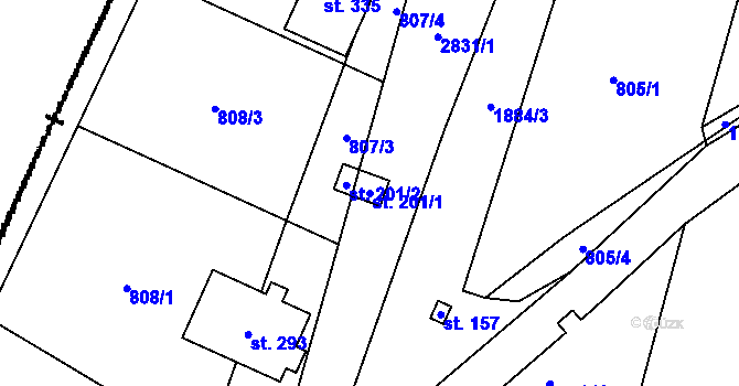 Parcela st. 201/1 v KÚ Mašovice u Znojma, Katastrální mapa