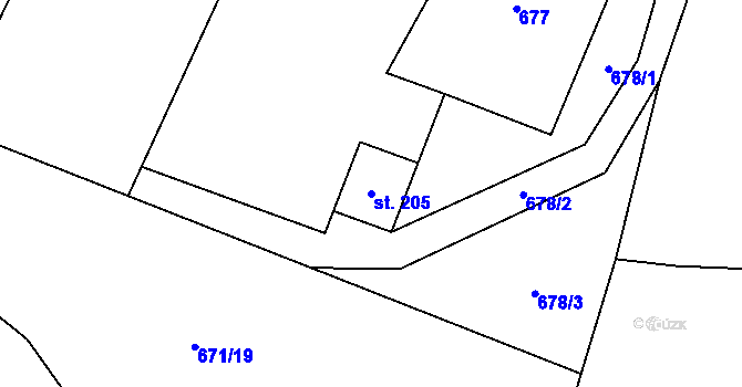 Parcela st. 205 v KÚ Mašovice u Znojma, Katastrální mapa