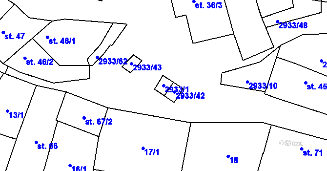 Parcela st. 2933/1 v KÚ Mašovice u Znojma, Katastrální mapa