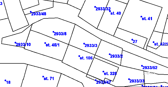 Parcela st. 2933/3 v KÚ Mašovice u Znojma, Katastrální mapa