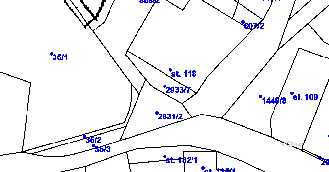 Parcela st. 2933/7 v KÚ Mašovice u Znojma, Katastrální mapa