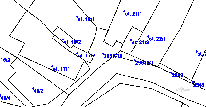 Parcela st. 2933/18 v KÚ Mašovice u Znojma, Katastrální mapa
