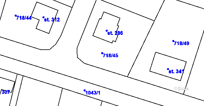 Parcela st. 718/45 v KÚ Mašovice u Znojma, Katastrální mapa