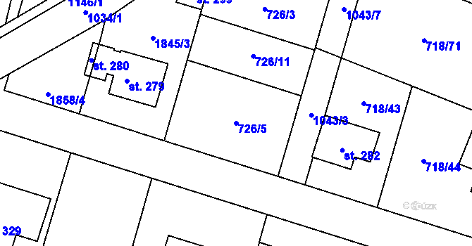 Parcela st. 726/5 v KÚ Mašovice u Znojma, Katastrální mapa