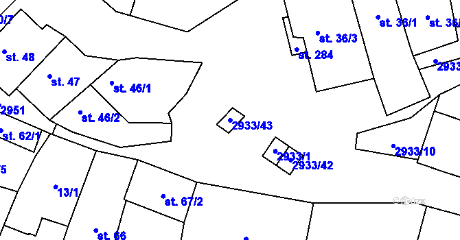 Parcela st. 2933/43 v KÚ Mašovice u Znojma, Katastrální mapa