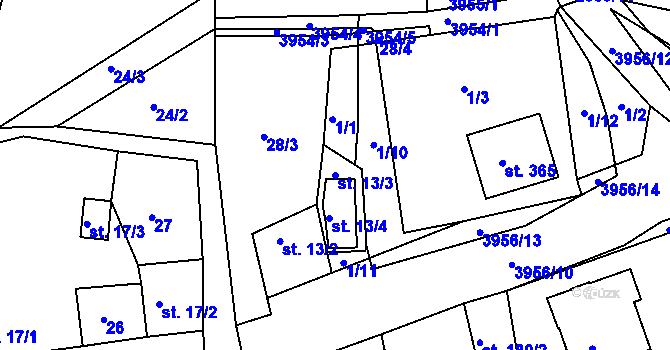 Parcela st. 13/3 v KÚ Mašťov, Katastrální mapa