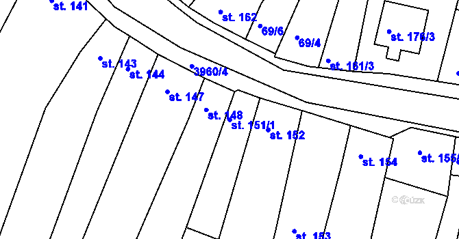 Parcela st. 151/1 v KÚ Mašťov, Katastrální mapa