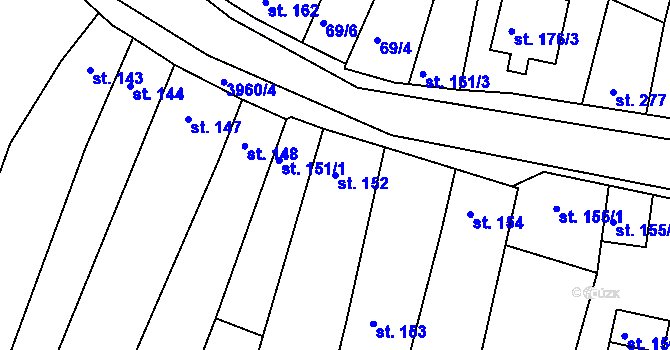 Parcela st. 152 v KÚ Mašťov, Katastrální mapa