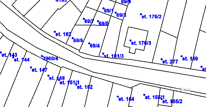 Parcela st. 161/3 v KÚ Mašťov, Katastrální mapa