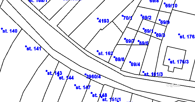 Parcela st. 162 v KÚ Mašťov, Katastrální mapa