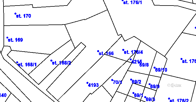 Parcela st. 166 v KÚ Mašťov, Katastrální mapa