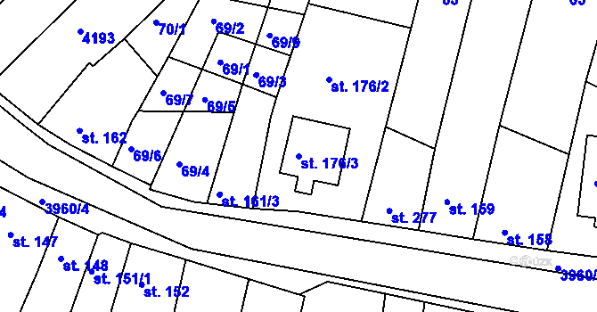 Parcela st. 176/3 v KÚ Mašťov, Katastrální mapa