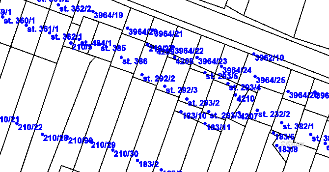 Parcela st. 292/3 v KÚ Mašťov, Katastrální mapa