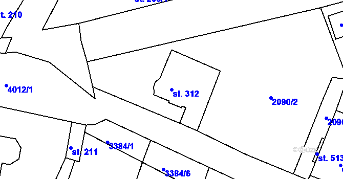 Parcela st. 312 v KÚ Mašťov, Katastrální mapa