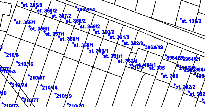 Parcela st. 361/1 v KÚ Mašťov, Katastrální mapa