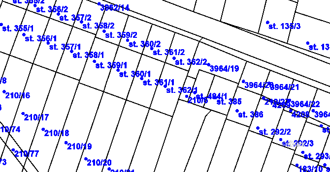 Parcela st. 362/1 v KÚ Mašťov, Katastrální mapa