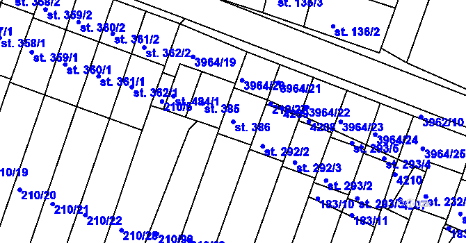 Parcela st. 386 v KÚ Mašťov, Katastrální mapa