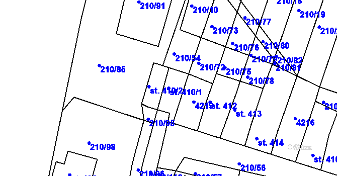 Parcela st. 410/1 v KÚ Mašťov, Katastrální mapa