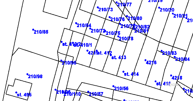 Parcela st. 412 v KÚ Mašťov, Katastrální mapa