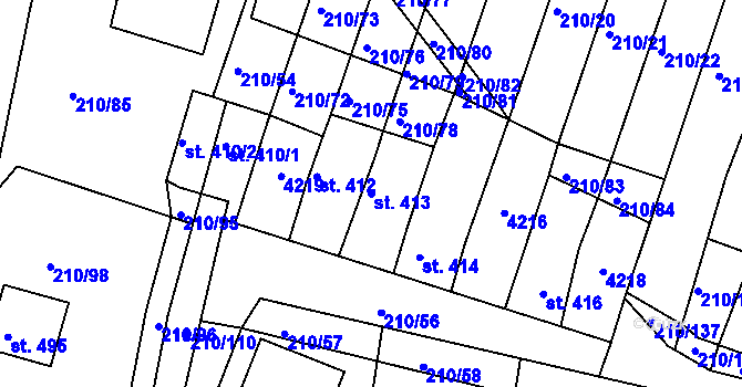 Parcela st. 413 v KÚ Mašťov, Katastrální mapa
