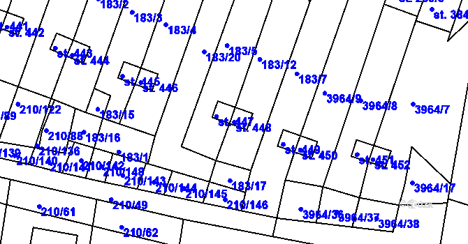 Parcela st. 448 v KÚ Mašťov, Katastrální mapa