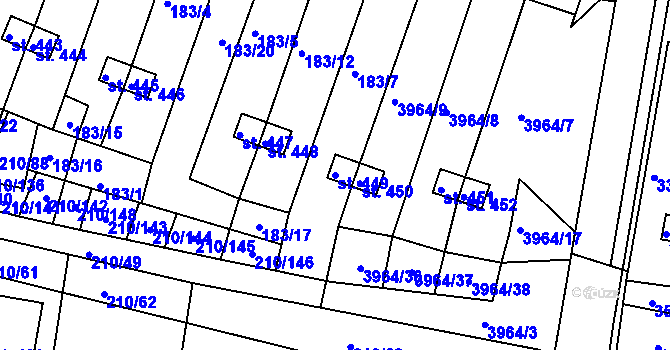 Parcela st. 449 v KÚ Mašťov, Katastrální mapa