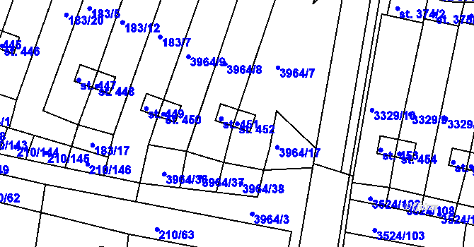 Parcela st. 452 v KÚ Mašťov, Katastrální mapa