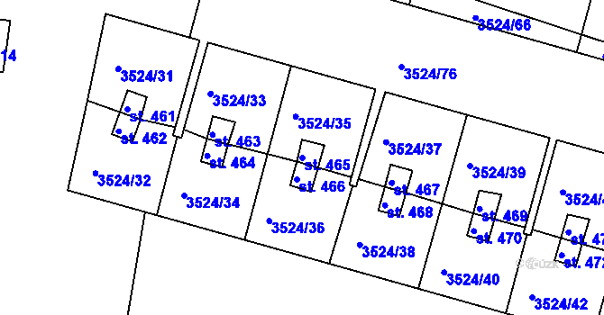 Parcela st. 465 v KÚ Mašťov, Katastrální mapa