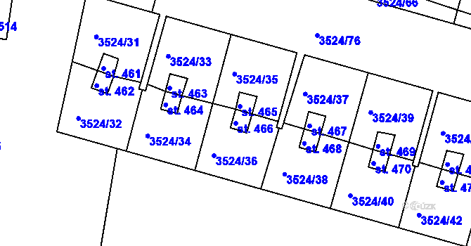 Parcela st. 466 v KÚ Mašťov, Katastrální mapa