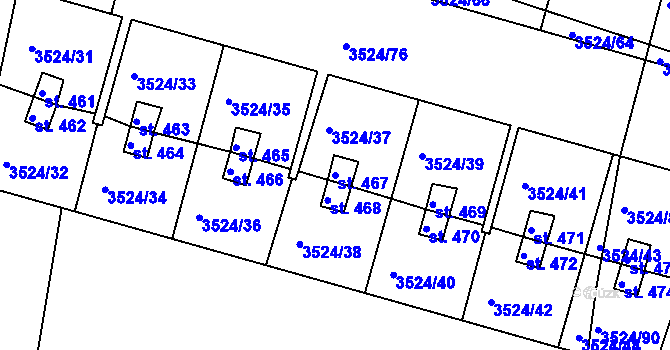 Parcela st. 467 v KÚ Mašťov, Katastrální mapa