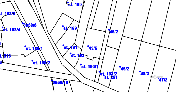 Parcela st. 45/6 v KÚ Mašťov, Katastrální mapa