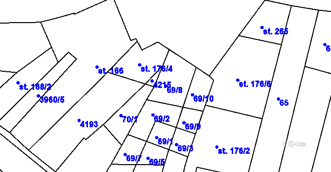 Parcela st. 69/8 v KÚ Mašťov, Katastrální mapa