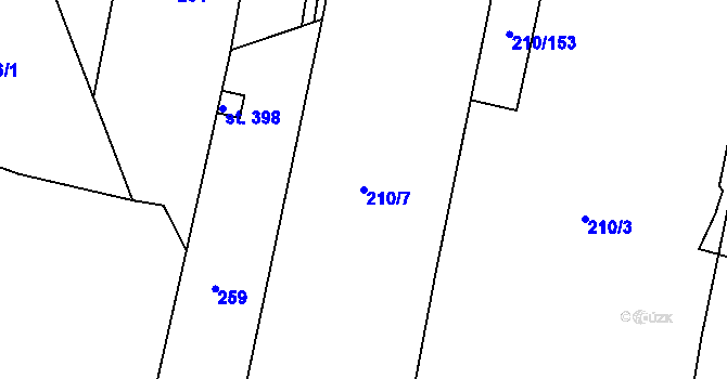 Parcela st. 210/7 v KÚ Mašťov, Katastrální mapa