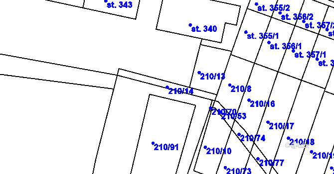 Parcela st. 210/14 v KÚ Mašťov, Katastrální mapa