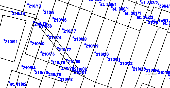 Parcela st. 210/19 v KÚ Mašťov, Katastrální mapa