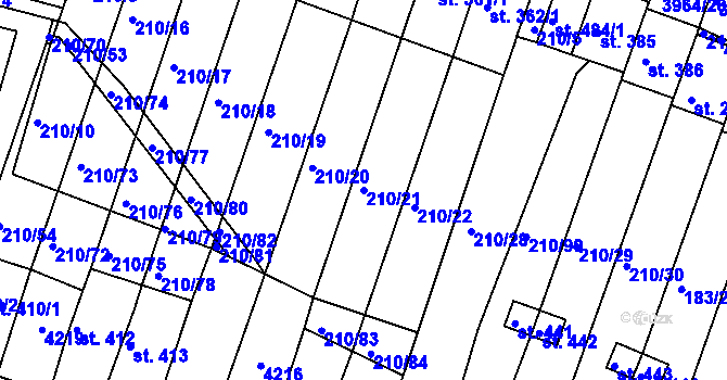 Parcela st. 210/21 v KÚ Mašťov, Katastrální mapa