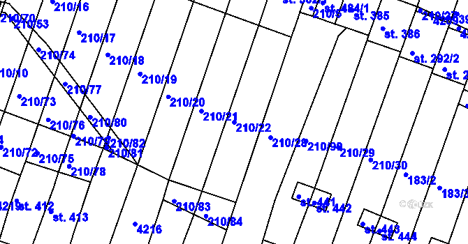 Parcela st. 210/22 v KÚ Mašťov, Katastrální mapa