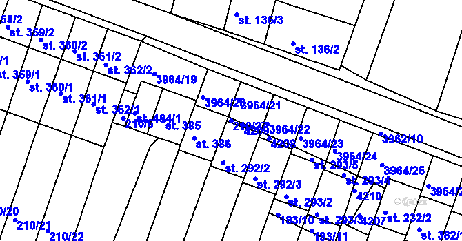Parcela st. 210/27 v KÚ Mašťov, Katastrální mapa