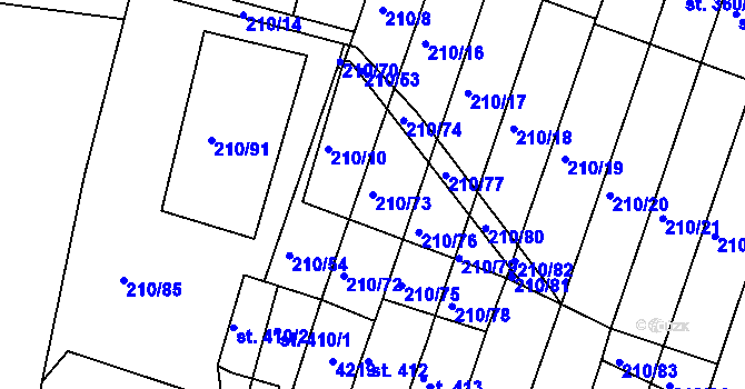 Parcela st. 210/73 v KÚ Mašťov, Katastrální mapa