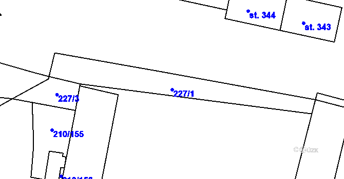 Parcela st. 227/1 v KÚ Mašťov, Katastrální mapa