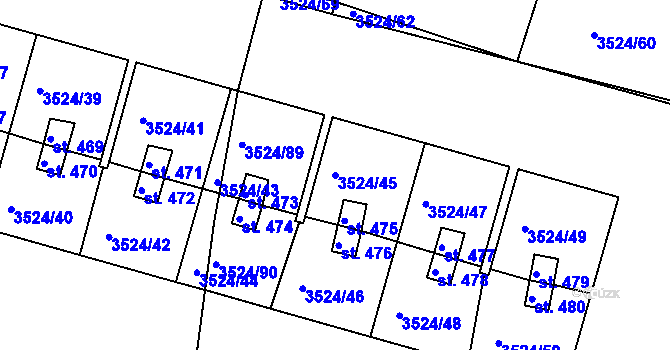 Parcela st. 3524/45 v KÚ Mašťov, Katastrální mapa