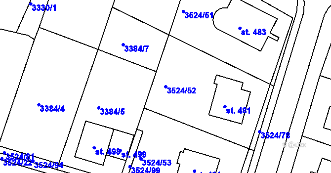 Parcela st. 3524/52 v KÚ Mašťov, Katastrální mapa