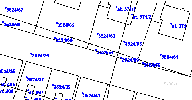 Parcela st. 3524/64 v KÚ Mašťov, Katastrální mapa