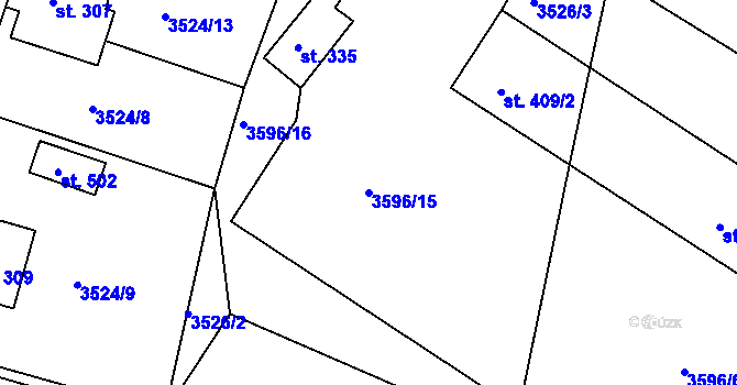 Parcela st. 3596/15 v KÚ Mašťov, Katastrální mapa
