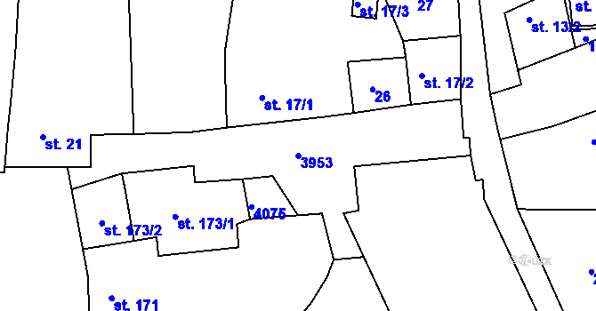 Parcela st. 3953 v KÚ Mašťov, Katastrální mapa