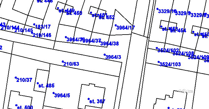 Parcela st. 3964/3 v KÚ Mašťov, Katastrální mapa