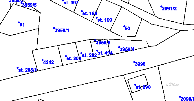 Parcela st. 494 v KÚ Mašťov, Katastrální mapa